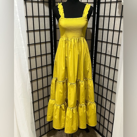 O.P.T  COLETTE Yellow Ruched Top COTTON MIDI DRESS,SPRING GARDEN PARTY SIZE M. - Picture 5 of 11